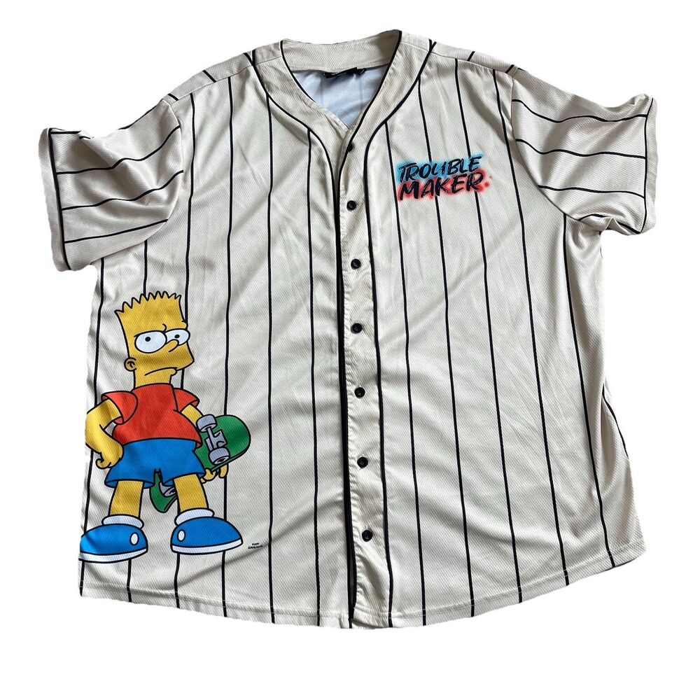The Simpsons Bart Baseball Jersey Welcome To The Neighbor HOOD Trouble Maker XL